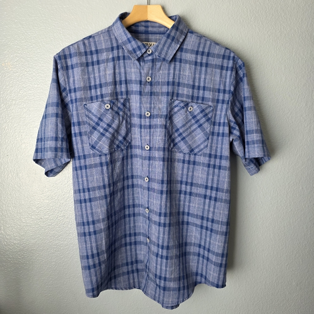 Orvis Classic Collection Blue Plaid Short Sleeve Shirt L.